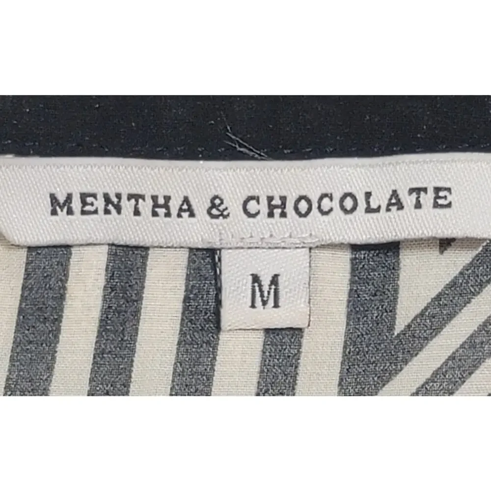 Mentha & Chocolate Black White Yellow Geo Print Sheer Top Medium Lightweight